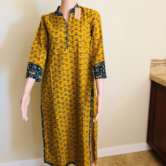 Tops - Chic yellow and blue printed kurti Tops - Chic yellow and blue printed kurti